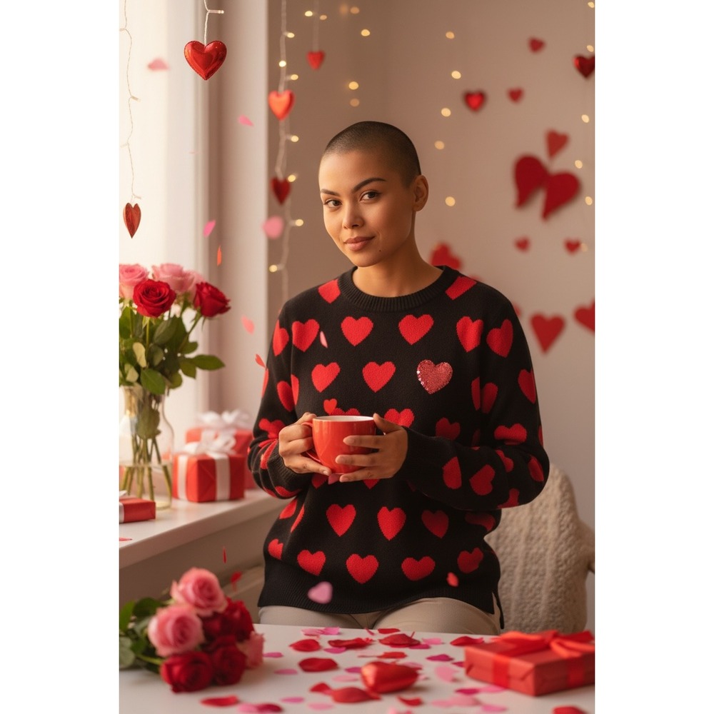 Charter Club Black Red Hearts Valentine‎ Sweater Sequine Crewneck Knit Size M
